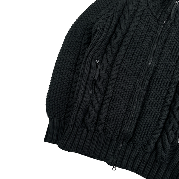Stone Island Black Cable President Thick Knit Zipped Jumper - Large