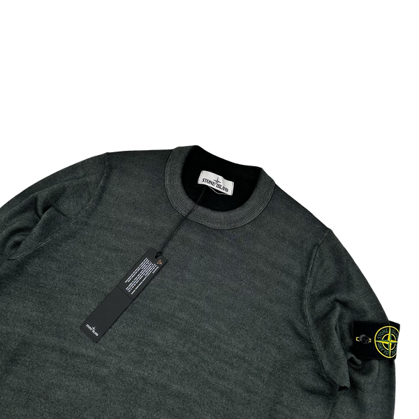 Stone Island 2020 Dark Green Knitted Lana Wool Crewneck Jumper - Small