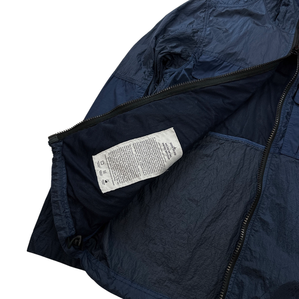Stone Island 2019 Blue Nylon Metal Rip Stop Hooded Jacket - Small