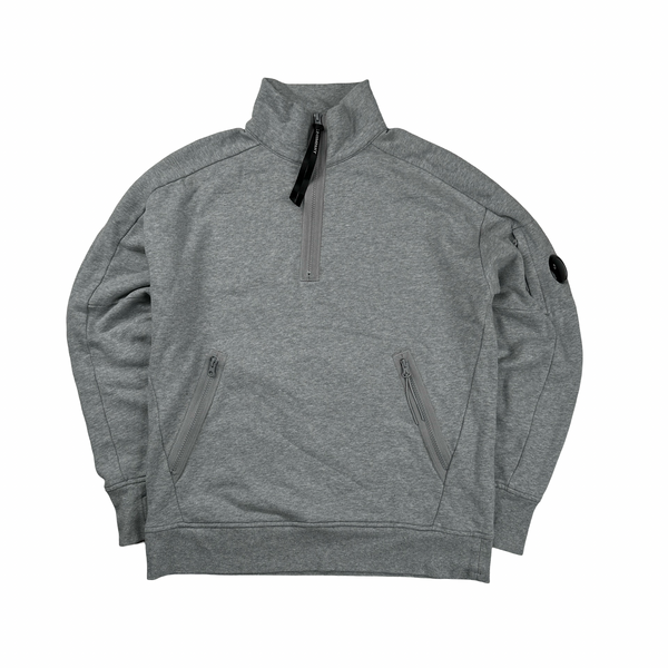 CP Company Lens View Grey Cotton Quarter Zip Sweatshirt - Medium