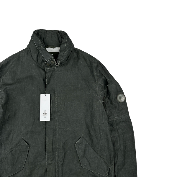 CP Company Khaki Plated Linen Military Issue Lens Viewer Jacket