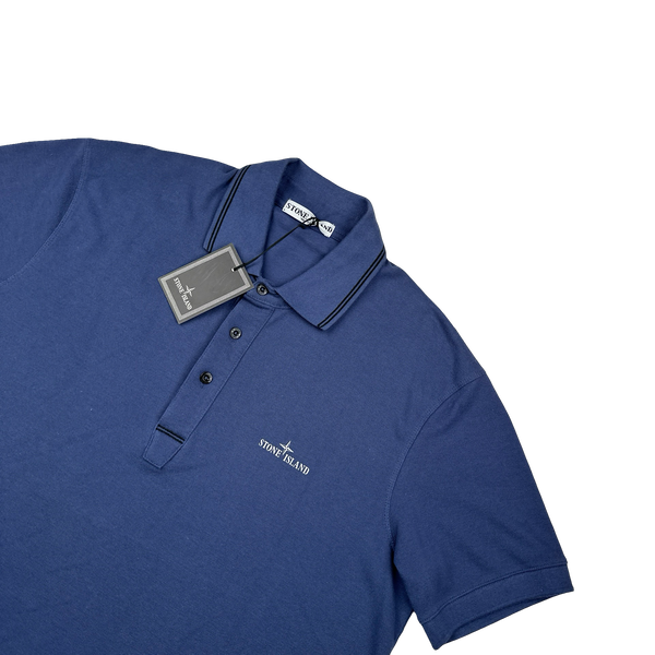 Stone Island 2009 Blue Cotton Spellout Polo Shirt - XXL