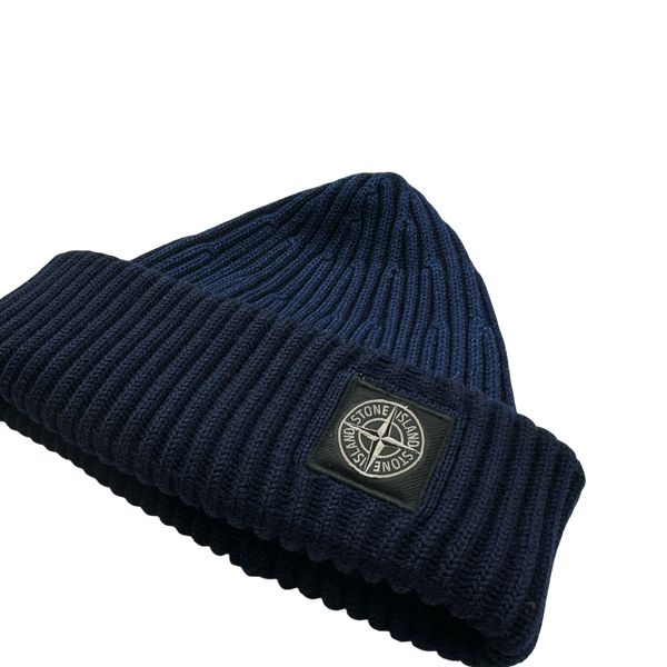 Stone Island 2014 Blue Two Tone Ribbed Wool Beanie