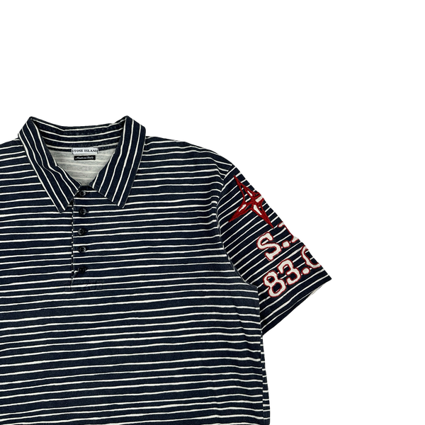Stone Island 2002 Cotton Striped Embroidered Compass Polo Shirt - XL