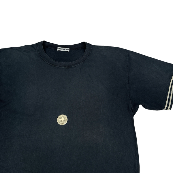 Stone Island Vintage 80s Black Rubber Chest Logo T Shirt - Large