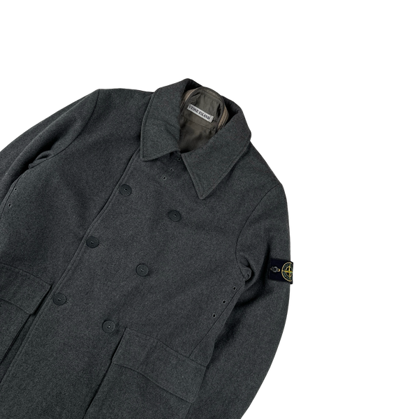 Stone Island 1999 Grey Vintage Wool Double Breasted Duffle Jacket - Medium