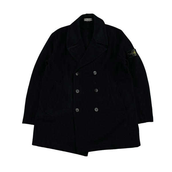 Stone Island 1996 Vintage Thick Wool Navy Double Breasted Pea Coat
