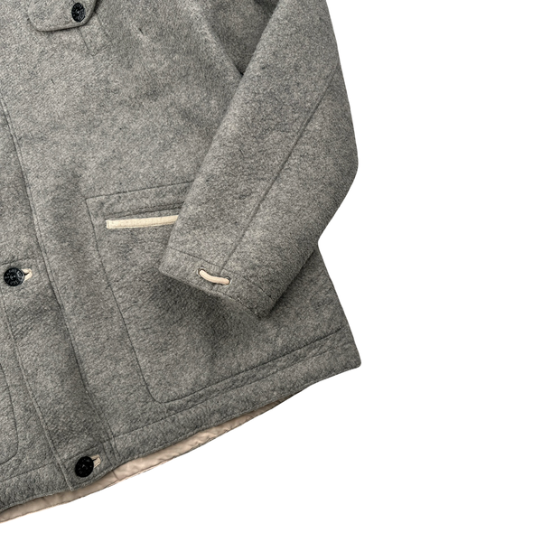 Stone Island 2005 Grey Multi Pocket Felt Hooded Jacket - XL