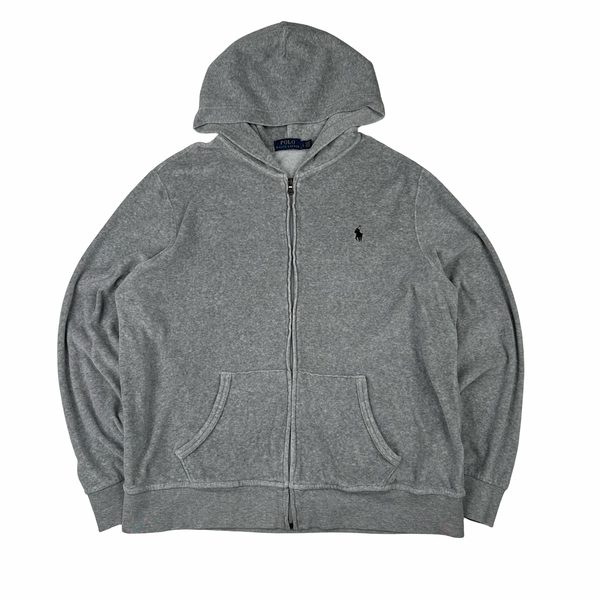 Ralph Lauren Grey Towelling Cotton Blend Zipped Hoodie - Large