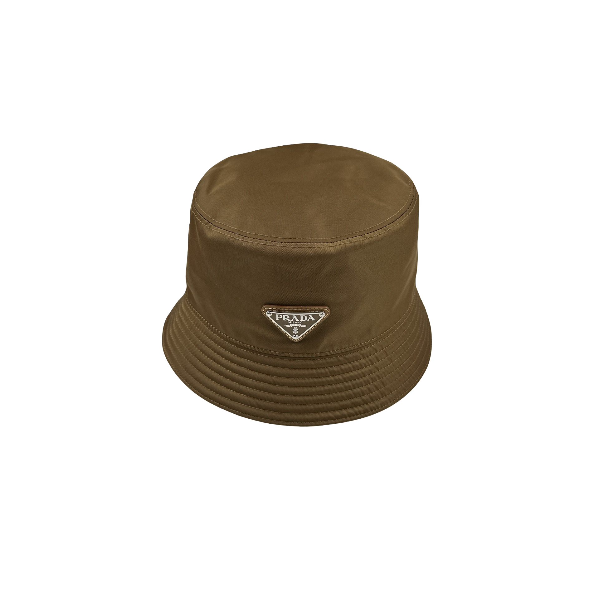 Prada RE Nylon Brown Spellout Logo Bucket Hat - Medium – Mat's Island