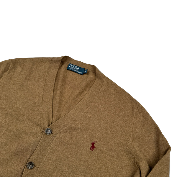 Ralph Lauren Polo Brown Merino Wool Buttoned Suede Elbow Pad Cardigan - Medium