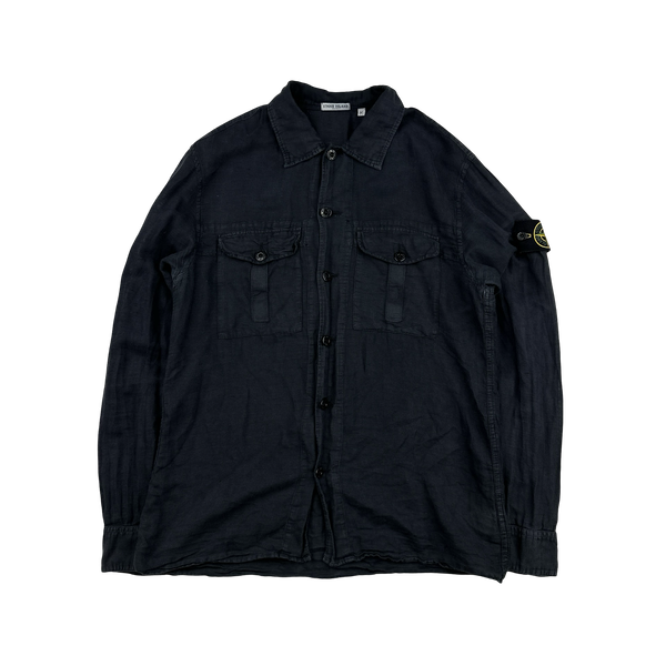 Stone Island 2004 Navy Blue Linen Shirt - Medium