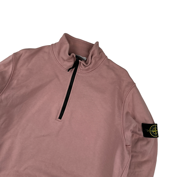 Stone Island Pink Quarter Zip Cotton Jumper - Large