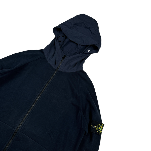 Stone Island 2023 Navy Cotton Knit Hooded Zipped Jumper - Large