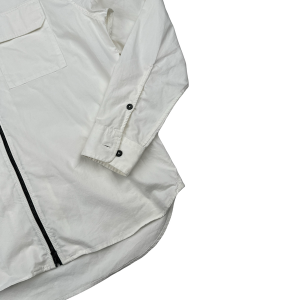 CP Company White Zipped Cotton Lens View Overshirt - Medium