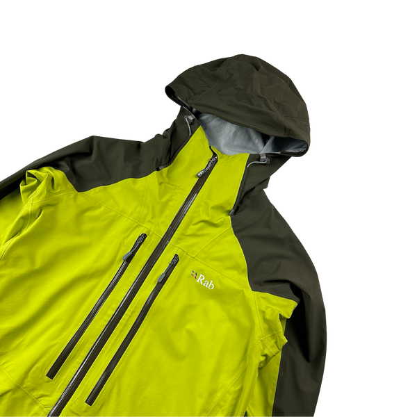 RAB Dark Green/Neon Yellow Neo Zipped Waterproof Rain Jacket - Small