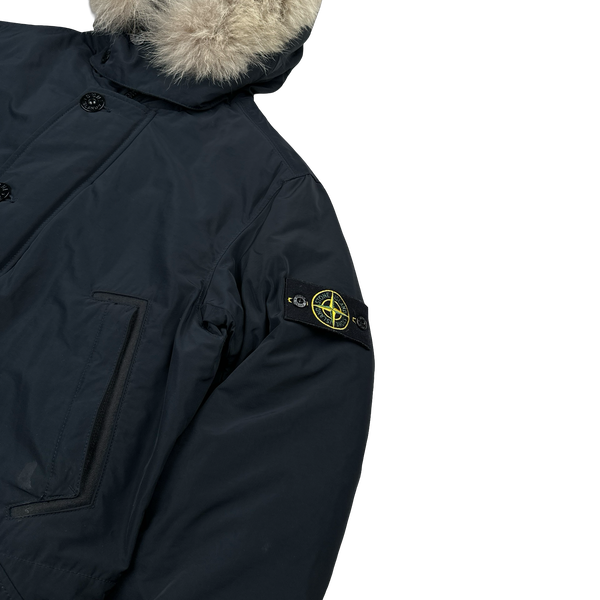 Stone Island 2016 Black Down Filled Micro Reps Fur Hood Parka Jacket - Medium