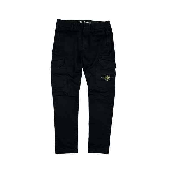 Stone Island 2020 Black Cotton Twill Cargo Trousers - Small