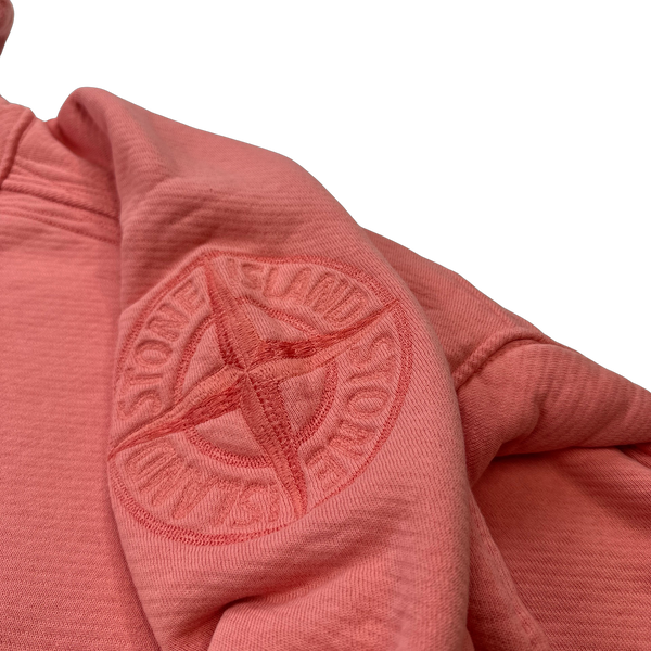 Stone Island 2022 Heavyweight Pink Spellout Quarter Zip Hoodie - Large