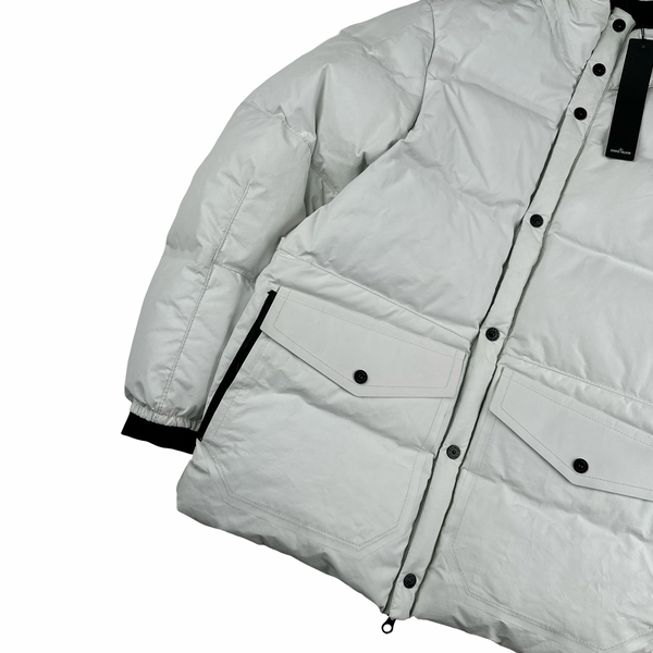 Stone Island 2016 White Featherweight Down Leather Puffer Jacket - Medium