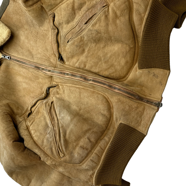 CP Company Early 80s Shearling Suede Leather Aviator Jacket - Large