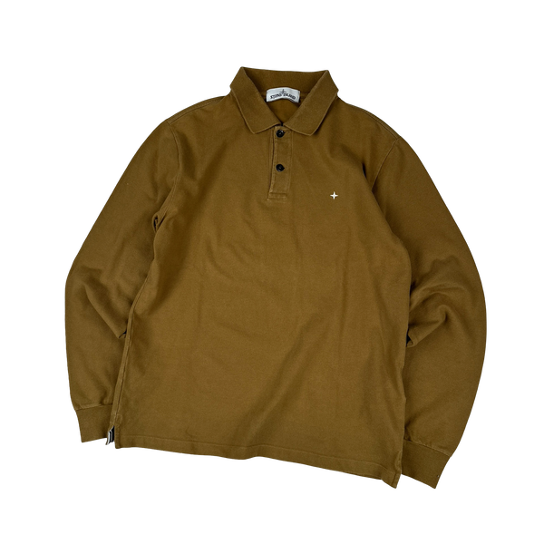 Stone Island 2019 Khaki Stellina Long Sleeve Cotton Polo Shirt - Large