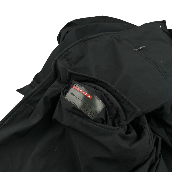 Prada Black Nylon Spellout Tab Padded Reversible Jacket - Large
