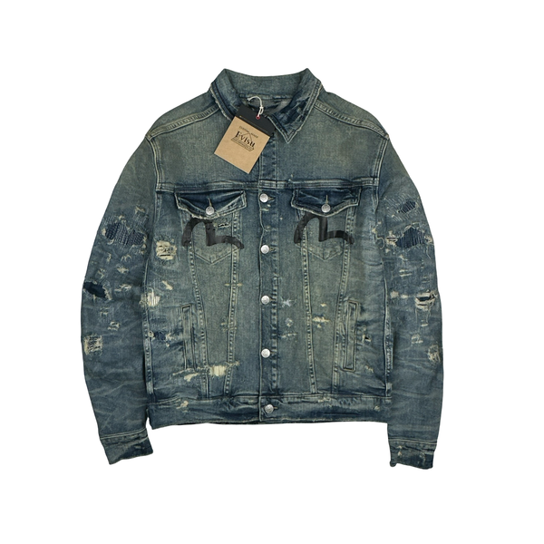 Evisu Multi Pocket Distressed Japanese Denim Jacket - Medium