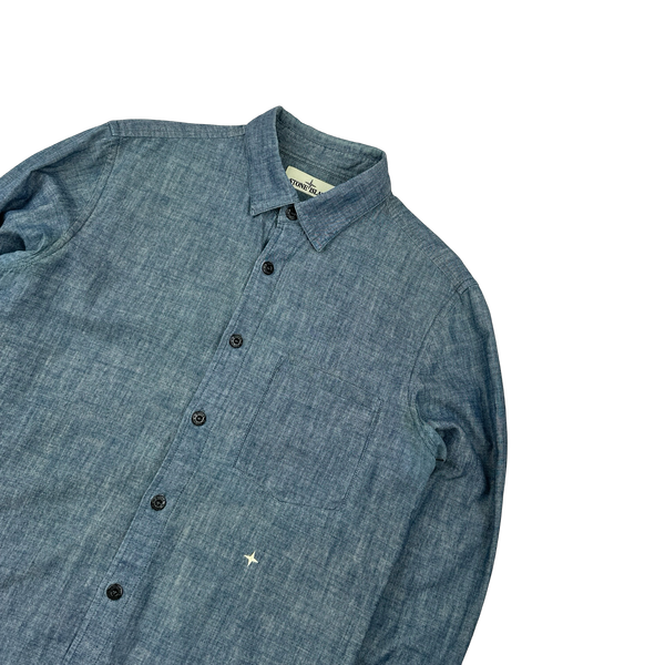 Stone Island 2019 Indigo Buttoned Denim Shirt - Medium