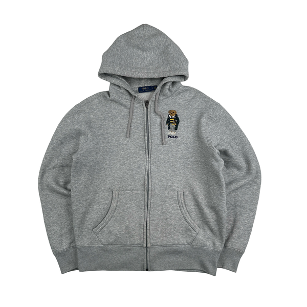 Ralph Lauren Polo Bear Grey Embroidered Zipped Hoodie - Medium