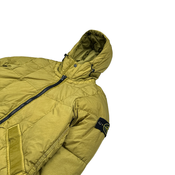 Stone Island 2019 Chartreuse Down Garment Dyed Crinkle Puffer Jacket - Small