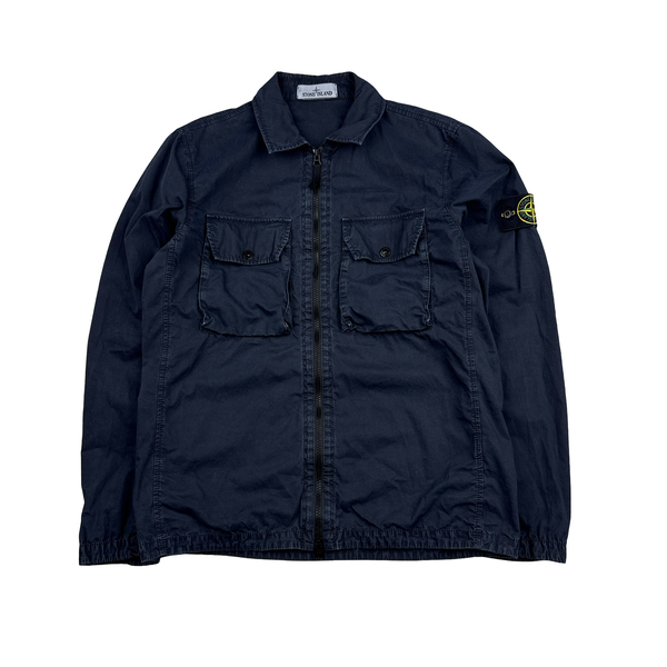 Stone Island 2021 Navy Cotton Zipped Overshirt - Medium