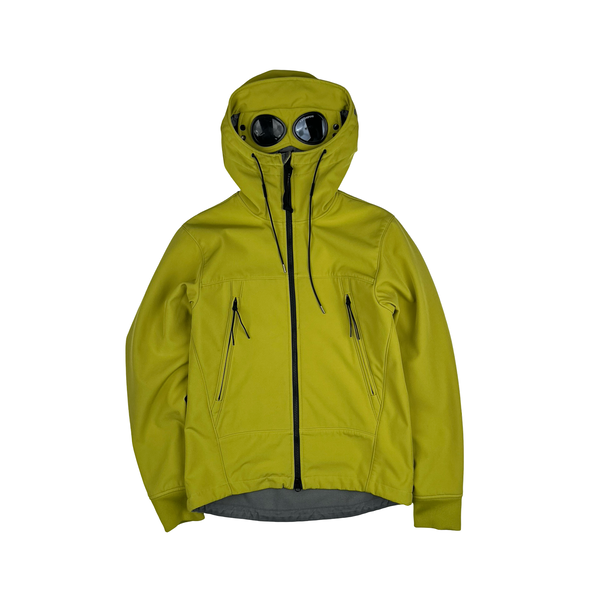 CP Company Yellow Soft Shell Goggle Hooded Zipped Jacket - Small