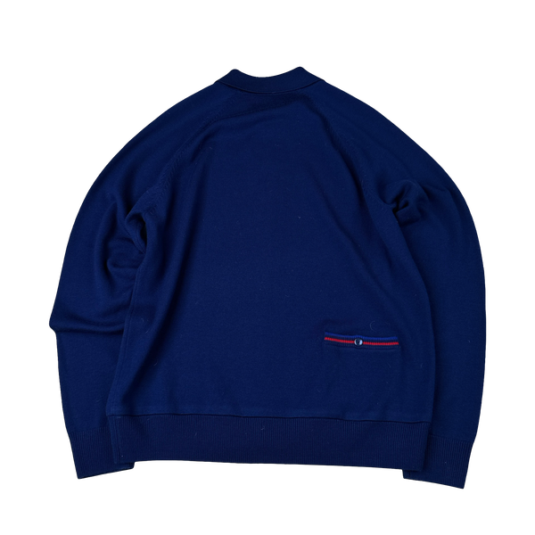 Fred Perry Bradley Wiggins Blue Zipped Collared Knit Jumper - Large