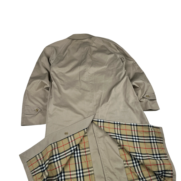 Burberry Nova Check Lined Tan Long Trench Coat - Large