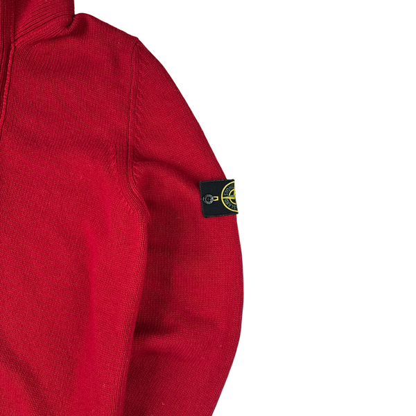 Stone Island 2009 Red Lined Hood Zipped Wool Knit - XXL