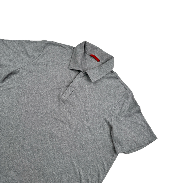 Prada Grey Cotton Collared Red Tab Polo Shirt - Large