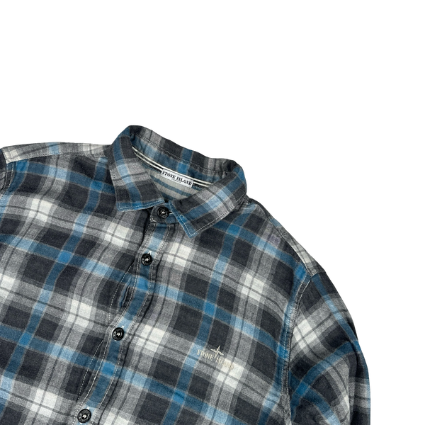 Stone Island 2011 Blue Cotton Plaid Buttoned Shirt - Medium