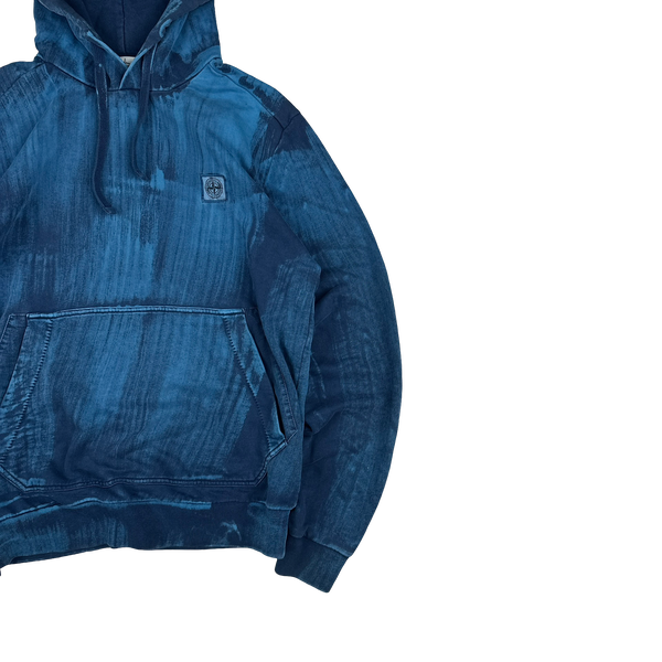 Stone Island 2018 Indigo Blue Hand Brushed Pullover Hoodie - Large