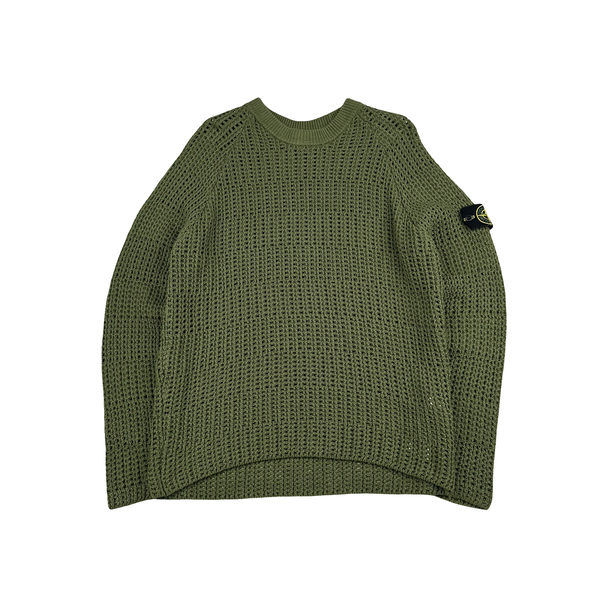 Stone Island 2022 Green Thick Woven Knit Crewneck Jumper - Large