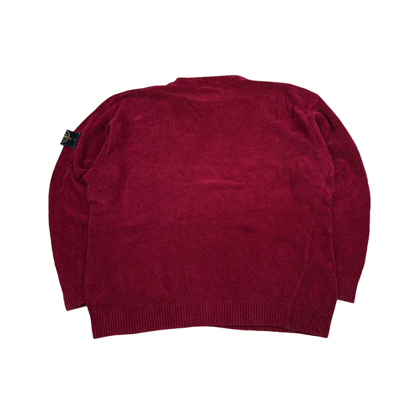 Stone Island 1998 Red Chenille Knit Vintage Jumper - Medium