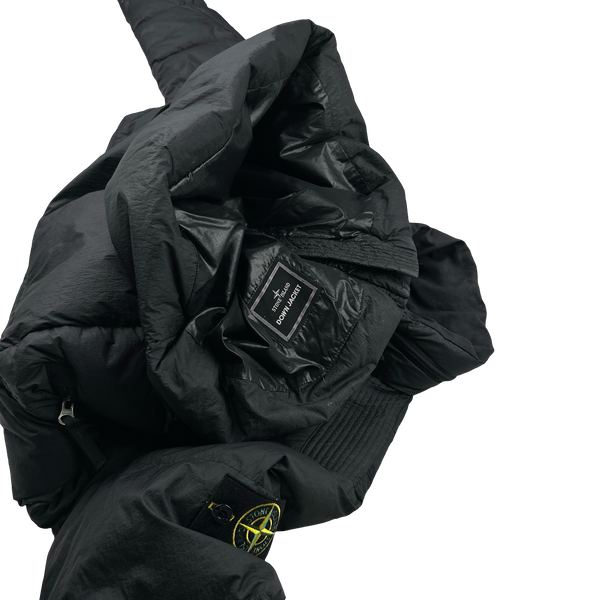 Stone Island 2009 Black Opaque Nylon Tela Down Mesh Badge Puffer - Large