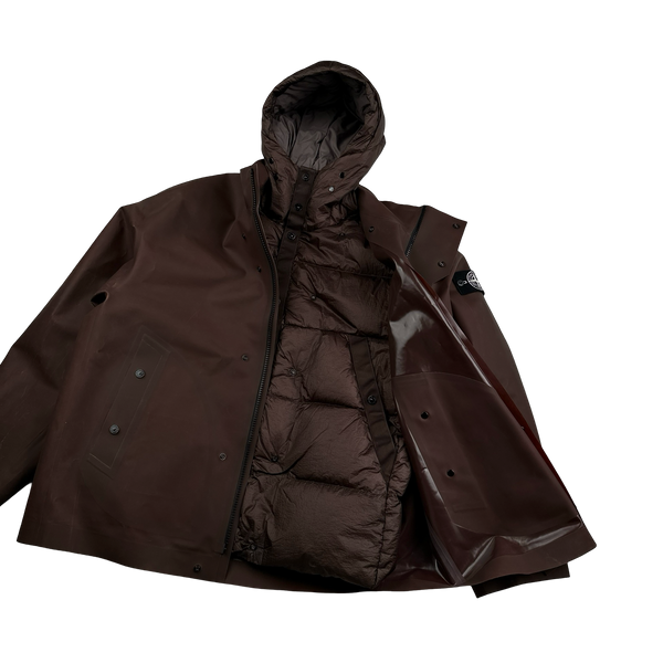 Stone Island 2023 Brown Special Process Poly Strata Down Lined Ice Jacket - Large