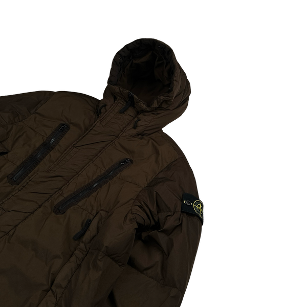 Stone Island 2021 Crinkle Reps Brown Down Filled Parka Jacket - Medium