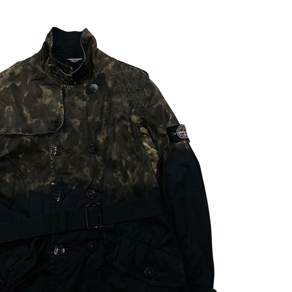 Stone Island 2008 Raso Gommato Hand Painted Camo Trench Jacket - Large