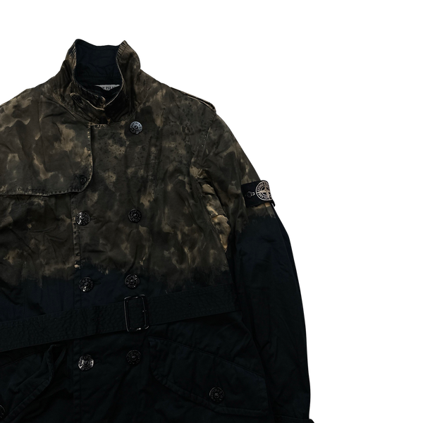 Stone Island 2008 Raso Gommato Hand Painted Camo Trench Jacket - Large