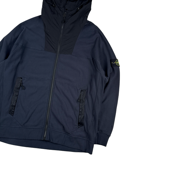 Stone Island 2024 Navy Nylon Hood Zipped Cotton Jumper - 3XL