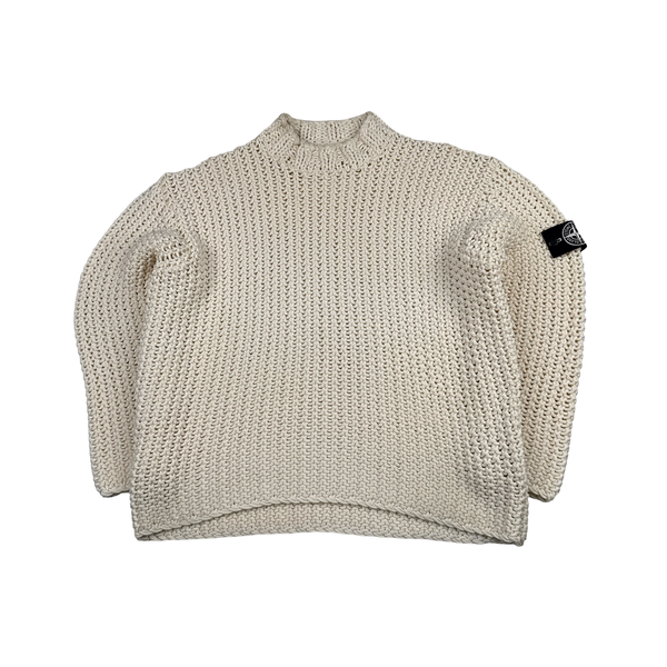 Stone Island 2025 UV-REACTIVE Heavyweight Yarn Knit White/Pink Jumper - XL