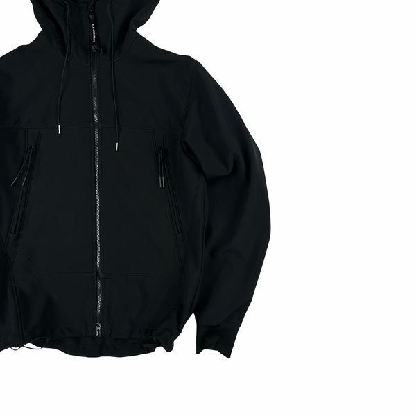 CP Company Black Soft Shell R Goggle Hooded Zipped Jacket - Small