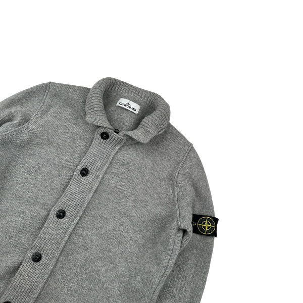 Stone Island 2015 Grey Lambswool Buttoned Knit Jumper - Medium
